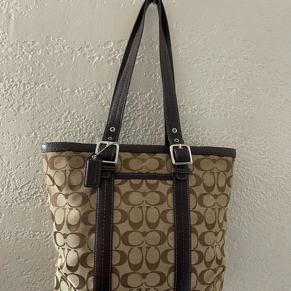 Vintage Y2K Coach Khaki & Brown Signature Canvas Tote